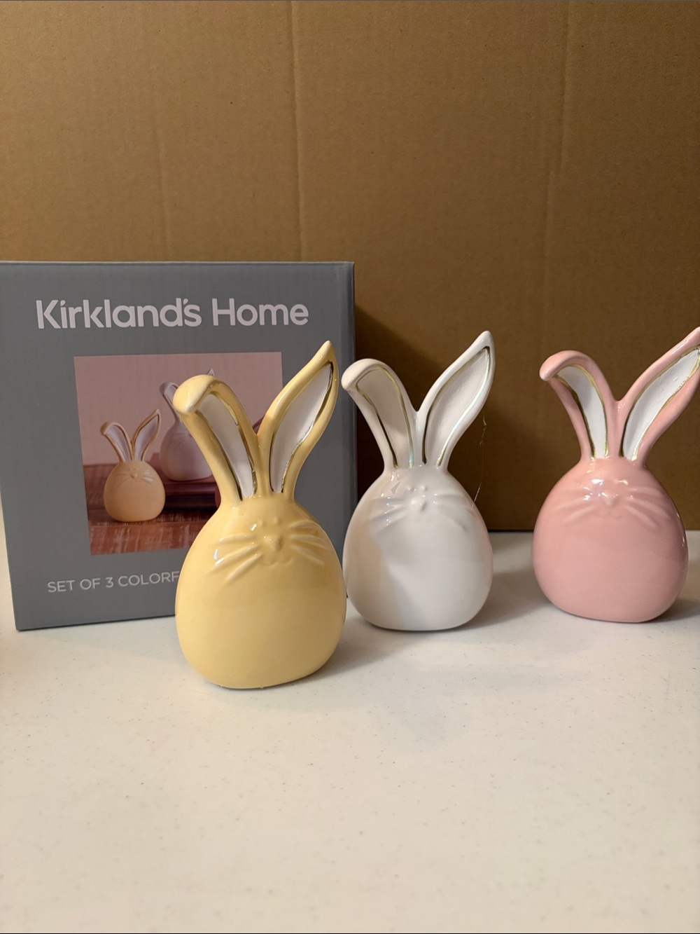 Kirkland's Home Pastel Ceramic Bunny Figurine Trio - Yellow, White, Pink